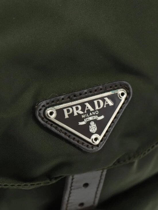 PRADA Backpack Nylon Khaki Silver Auth bs34477